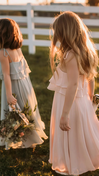 Tie Up Straps Chiffon Flower Girls Dresses,AST1655