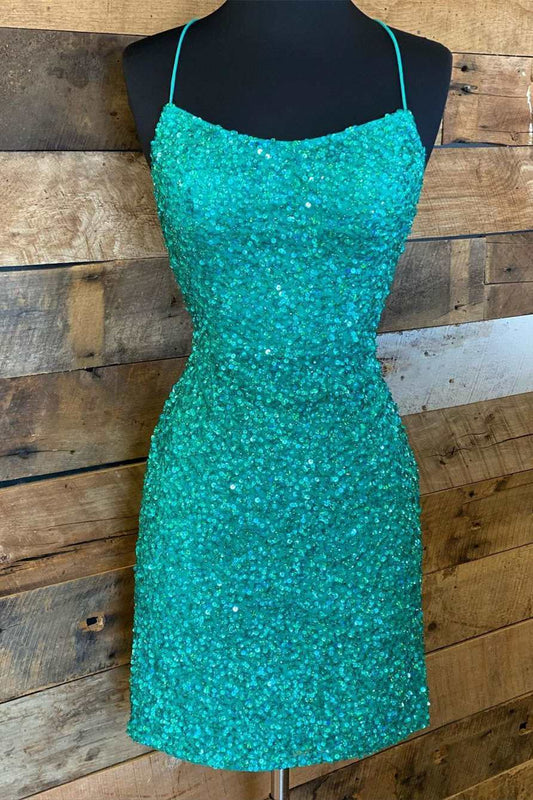 Tight Red Sequins Short Party Dress with Lace Up Back Homecoming dress , AST1148