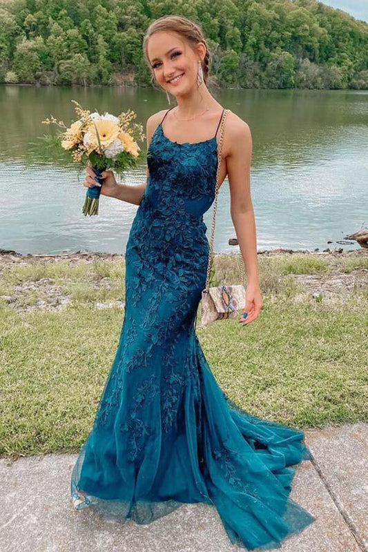 Vestidos de fiesta de sirena con tirantes finos y encaje de tul, vestido formal largo, vestidos elegantes para eventos 