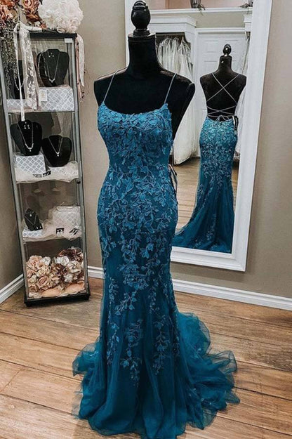 Vestidos de fiesta de sirena con tirantes finos y encaje de tul, vestido formal largo, vestidos elegantes para eventos 