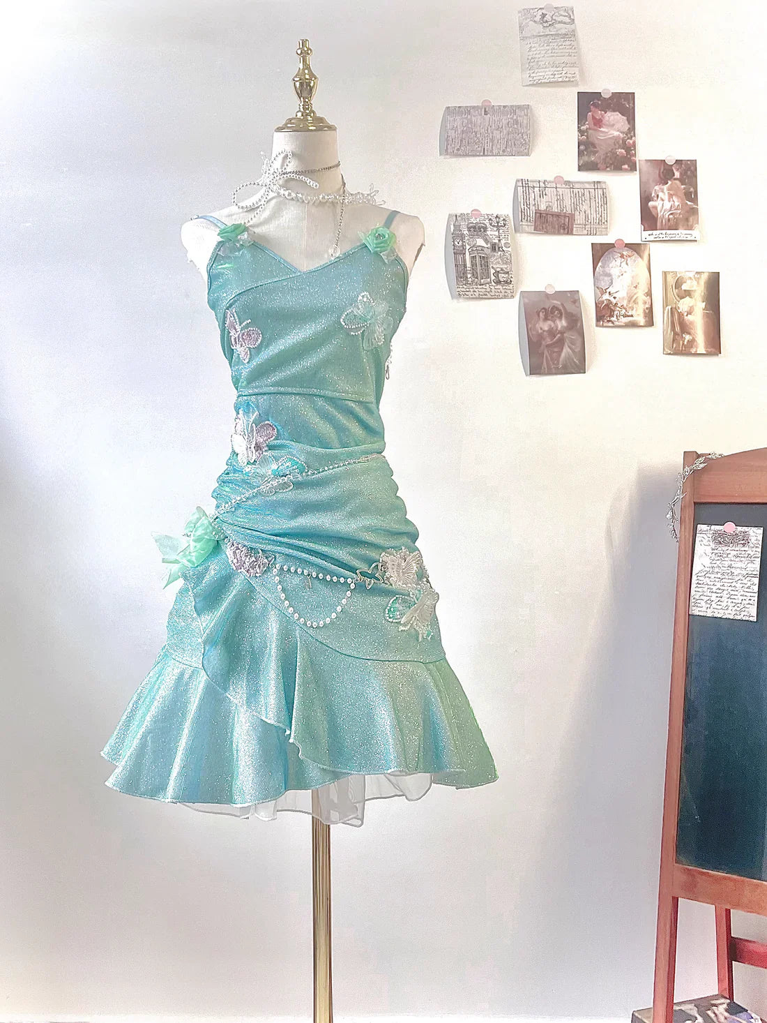 Vestido corto de fiesta para 16 cumpleaños, con tirantes finos, volantes y lentejuelas brillantes, color verde menta, TP4039
