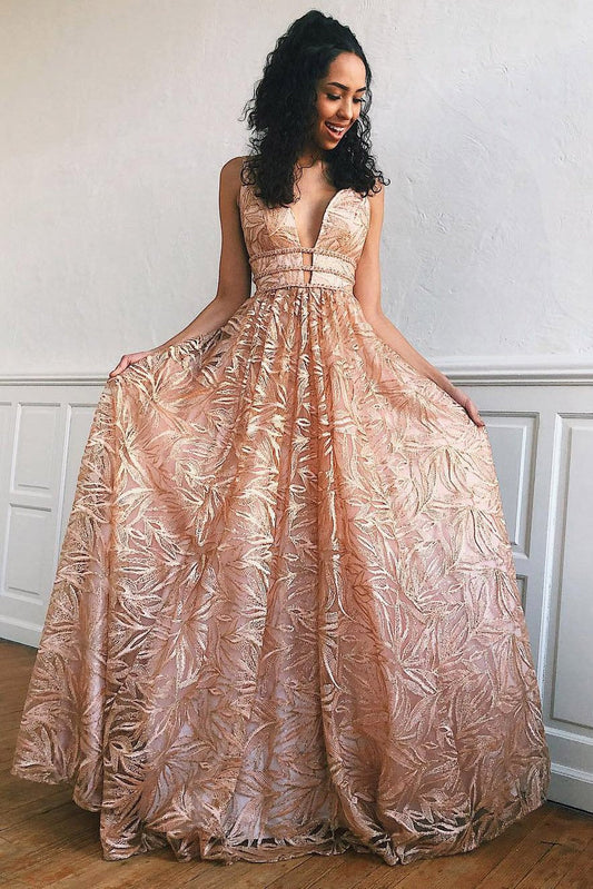 Unique A-line Backless Prom Dress With Beading, Plus Size Long Evening Dress MP734