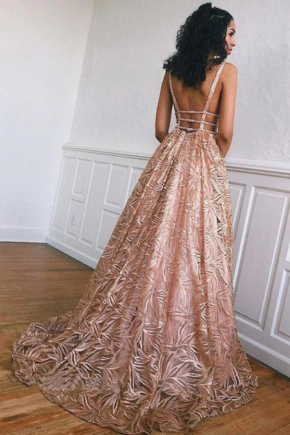 Unique A-line Backless Prom Dress With Beading, Plus Size Long Evening Dress MP734