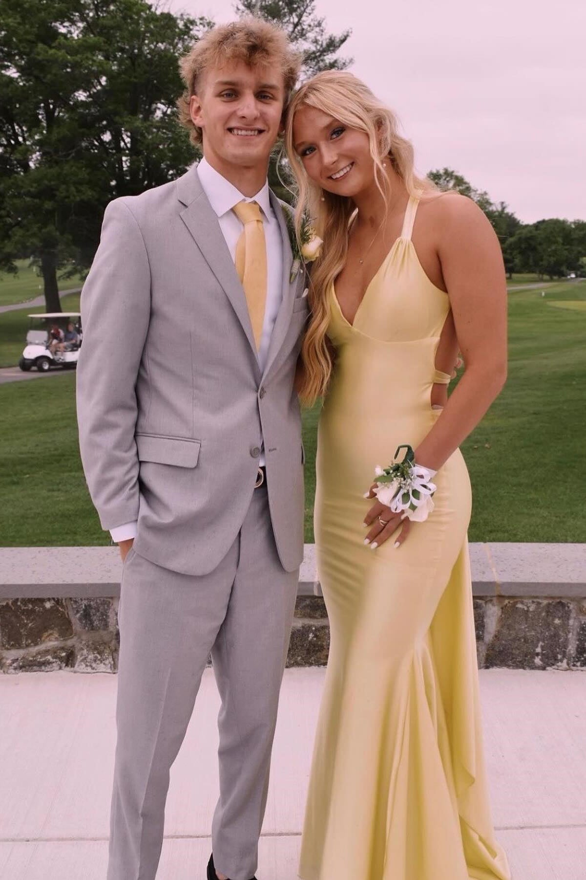 Vestido de gala largo de sirena con espalda abierta amarillo para mujer para fiesta