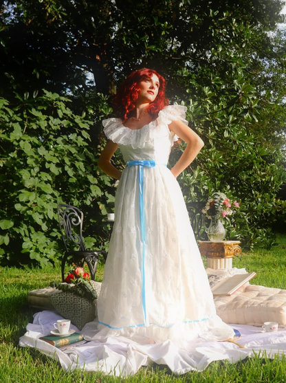 Princess A Line Off the Shoulder Embroidered White Tulle Party Dress Evening Dress SH2780