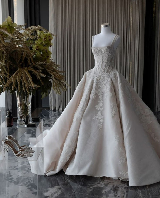 Vestido de novia rústico, vestido de fiesta, escote cuadrado, encaje blanco, tul, largo, para verano, W0102