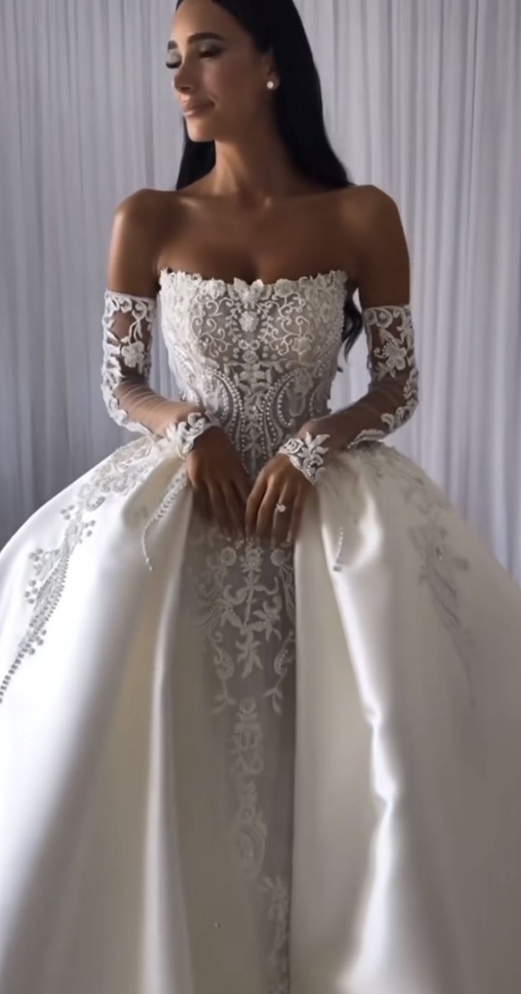 Vestido de novia modesto, vestido de fiesta sin tirantes, blanco, de satén, largo, con guantes, W0105