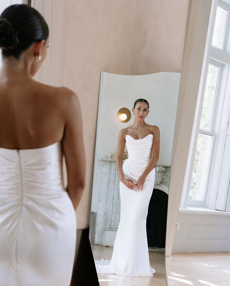 Vestido de novia sencillo, corte A, sin tirantes, de gasa, para verano, playa, blanco, W0113