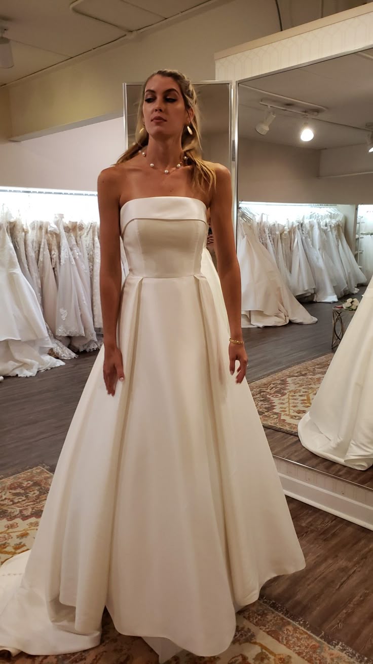 Vestido de novia modesto, vestido de fiesta sin tirantes, blanco, de satén, largo, vestido de novia, W0116