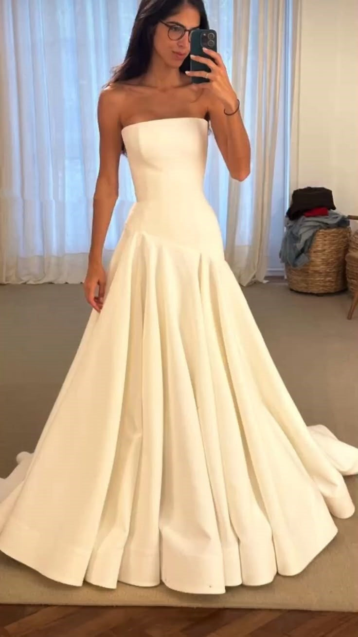 Vestido de novia de ensueño, sirena, sin tirantes, blanco, de satén, largo, W0120