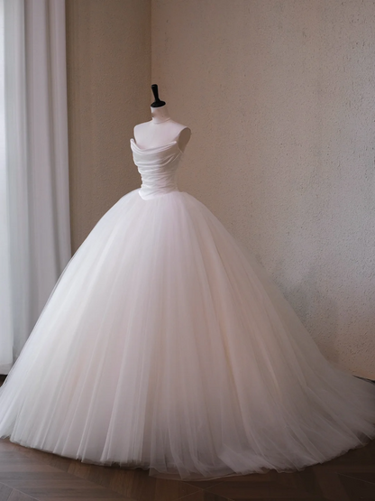 Vestido de novia modesto, vestido de fiesta, escote corazón, tul blanco, largo, vestido de novia, W0125