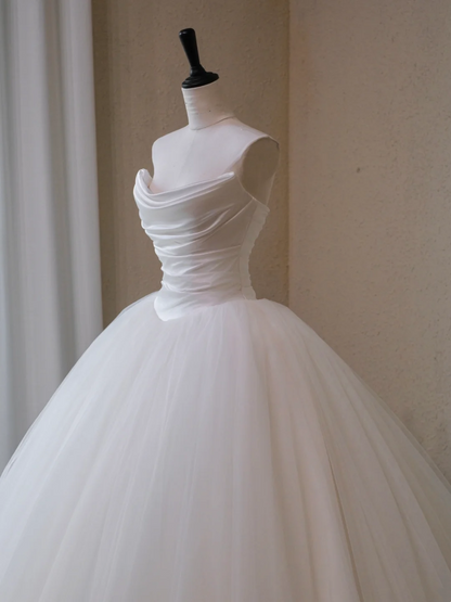 Vestido de novia modesto, vestido de fiesta, escote corazón, tul blanco, largo, vestido de novia, W0125