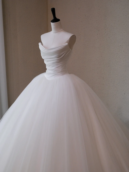 Vestido de novia modesto, vestido de fiesta, escote corazón, tul blanco, largo, vestido de novia, W0125