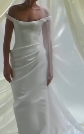 Vestido de novia de ensueño, corte tubo, hombros descubiertos, satén blanco, largo, de verano, W0130