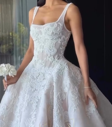 Vestido de novia rústico, vestido de fiesta, escote cuadrado, encaje blanco, tul, largo, para novias de verano, W0143