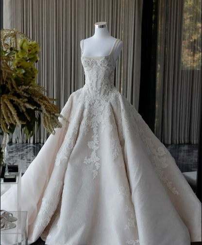 Vestido de novia rústico, vestido de fiesta, escote cuadrado, encaje blanco, tul, largo, para novias de verano, W0143