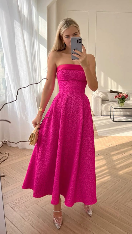 Vestido rosa sencillo de corte A sin tirantes para 20 cumpleaños, vestido de fiesta, atuendos para 18 cumpleaños para mujer W0160