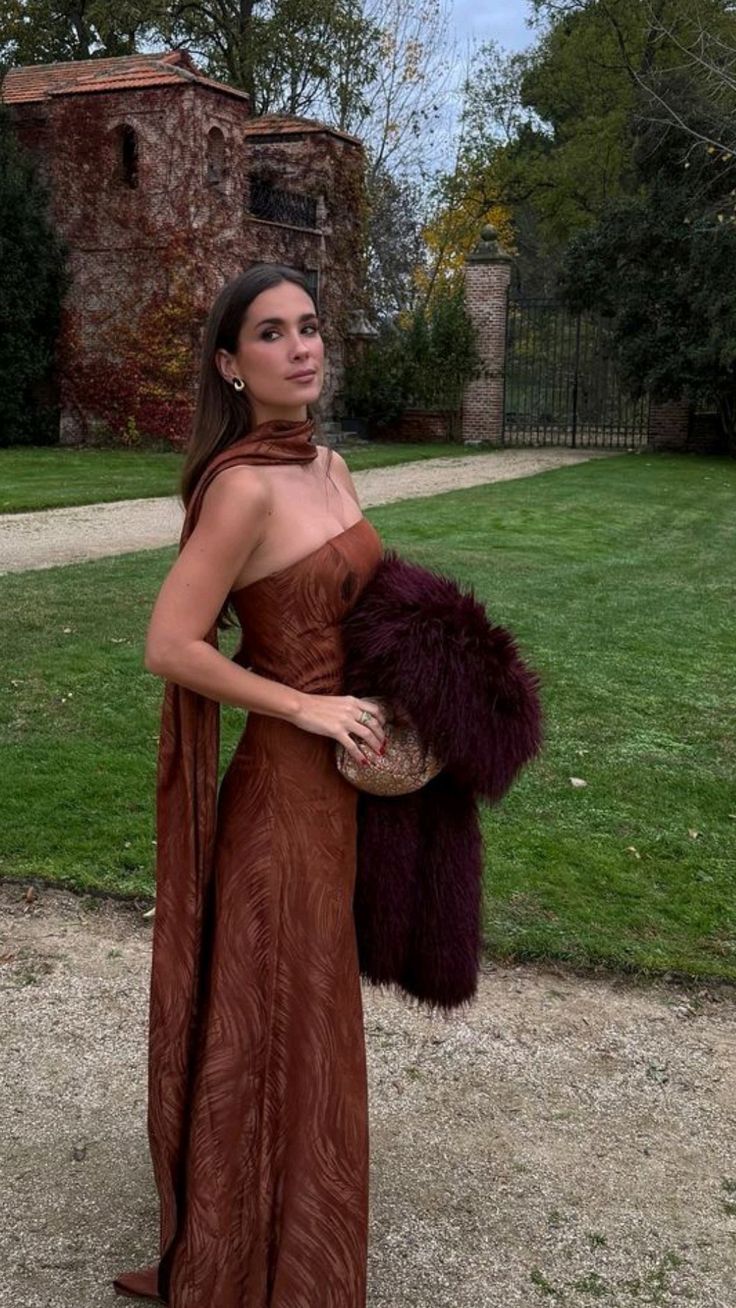 Vestido de fiesta de 20 años con encaje marrón, corte A, sin tirantes y bufanda, para mujer, W0164
