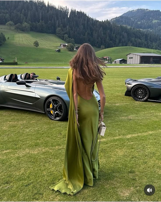 Vestido de fiesta verde de satén con un hombro al descubierto y corte recto, vestido formal de verano y primavera para invitadas de boda, atuendo para invitadas de boda W0187