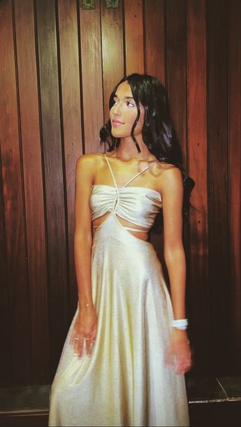 Vestido de satén champán con cuello halter y corte A modesto para 20 cumpleaños, vestido de fiesta, atuendos para 18 cumpleaños, atuendo festivo W0212