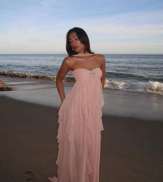 Vestido rosa de corte en A con escote corazón para 20 cumpleaños, vestido de fiesta, atuendos para 18 cumpleaños, atuendo festivo W0233