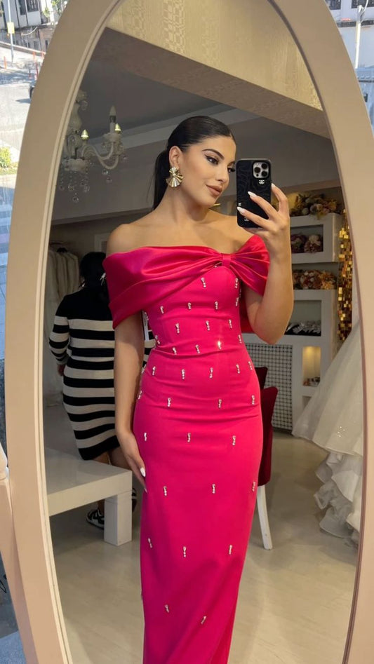 Vestido largo de satén rosa con hombros descubiertos y elegante para fiesta de graduación, vestido formal de verano para invitada de boda, atuendo para invitada de boda W0259