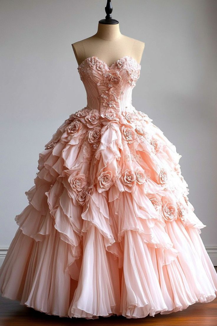 Hermoso vestido de quinceañera largo de tul con escote corazón y flores rosas, vestido formal de manga corta con flores, vestido de 15 años, vestido de dulces 16 W0281