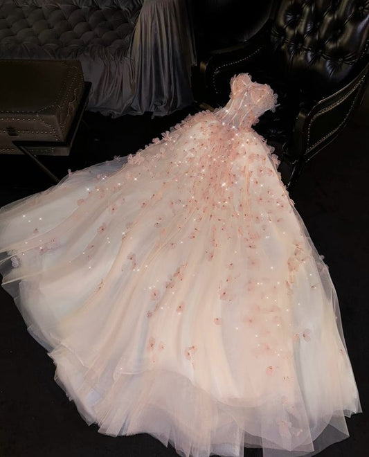Vestido de quinceañera largo de tul rosa con escote corazón, único, para 16 años, formal, W0293