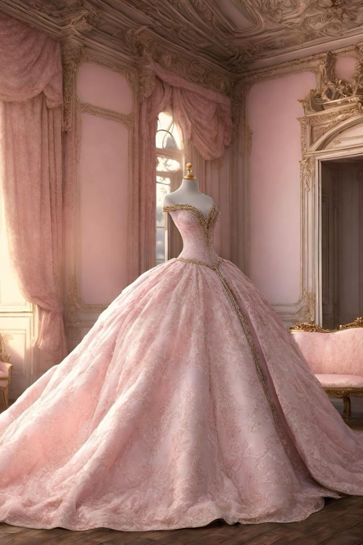 Vestido de quinceañera largo con escote corazón, encaje rosa y cuentas doradas, vestido formal de 15 años W0295