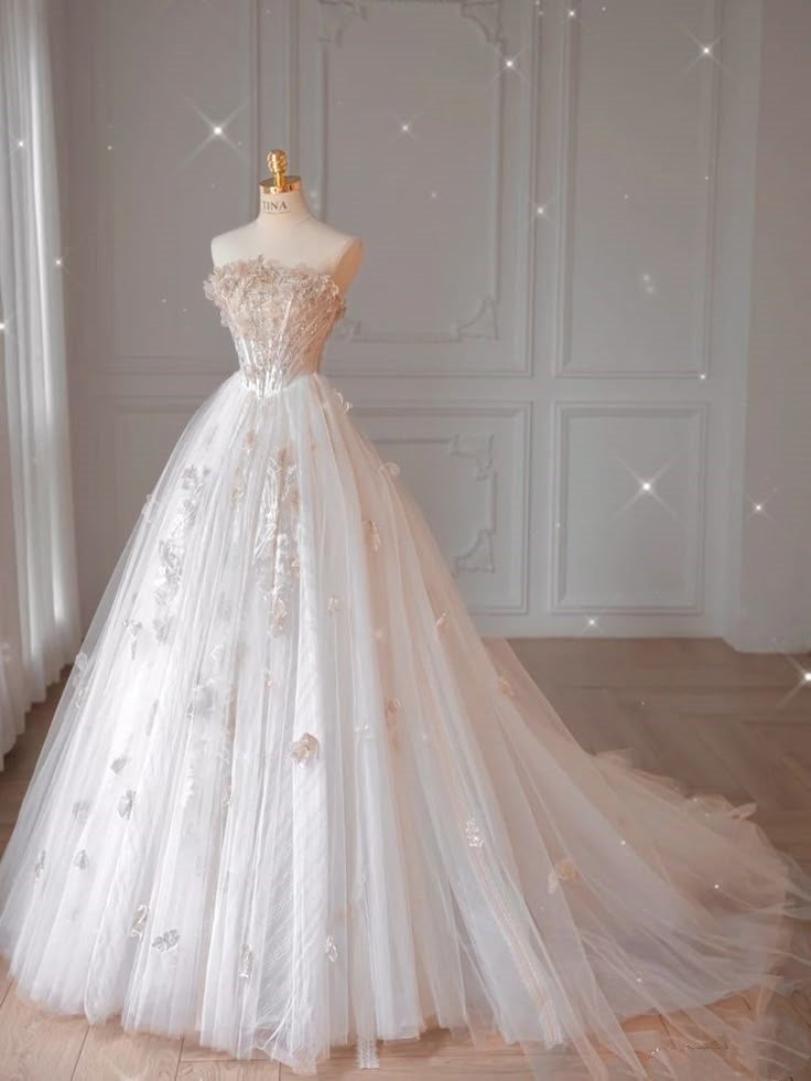 Vestido de novia rústico, sin tirantes, de tul blanco con encaje, largo, W0306