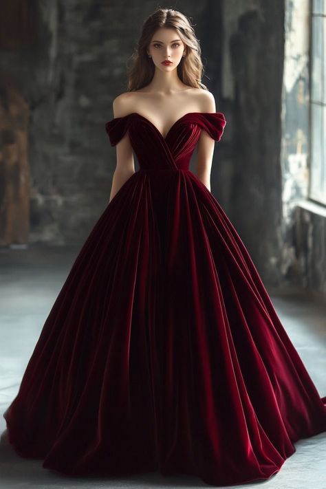 Hermoso vestido de fiesta con hombros descubiertos, largo de terciopelo burdeos, para quinceañera, vestido formal de 15 años, vestido de dulces 16 W0309
