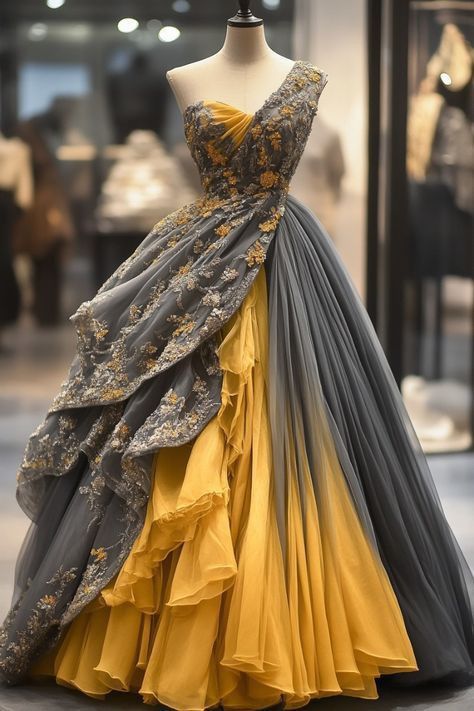 Hermoso vestido de fiesta de quinceañera largo con un solo hombro y encaje amarillo, vestido formal de 15 años, vestido de dulce 16 W0320