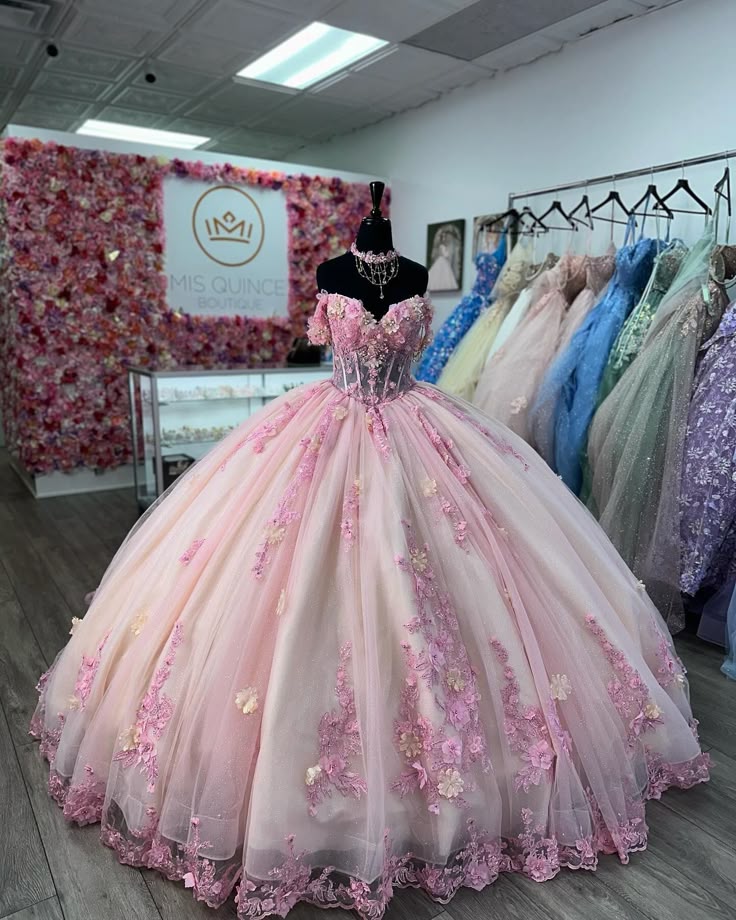 Hermoso vestido de fiesta con hombros descubiertos de tul rosa, largo, para quinceañeras, formal, de 15 años, para dulces 16, W0329