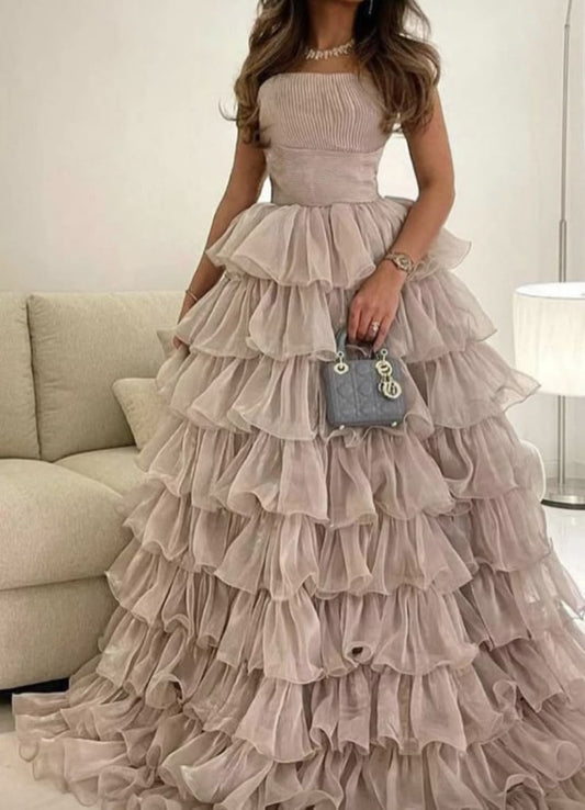 Hermoso vestido de fiesta sin tirantes de tul largo para quinceañera, vestido formal de 15 años, vestido de dulce 16 W0330