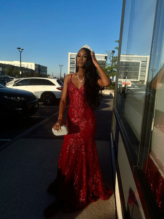 Modest Sheath Spaghetti Straps Burgundy Sequin Formal Gown 23rd Birthday Dress Prom Dresses 20th Birthday Outfits W0354
