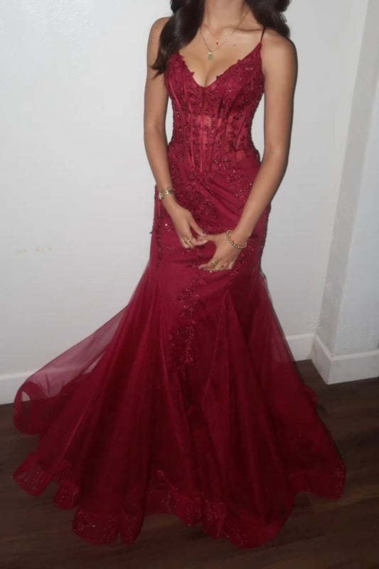 Modest Mermaid Spaghetti Straps Burgundy Sequin Formal Gown 23rd Birthday Dress Prom Dresses 20th Birthday Outfits W0356