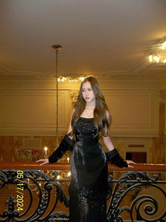 Vestido formal de sirena con tirantes finos y escote de sirena, de terciopelo negro, para 20 cumpleaños, vestidos de fiesta, sin espalda, para 18 cumpleaños, W0378