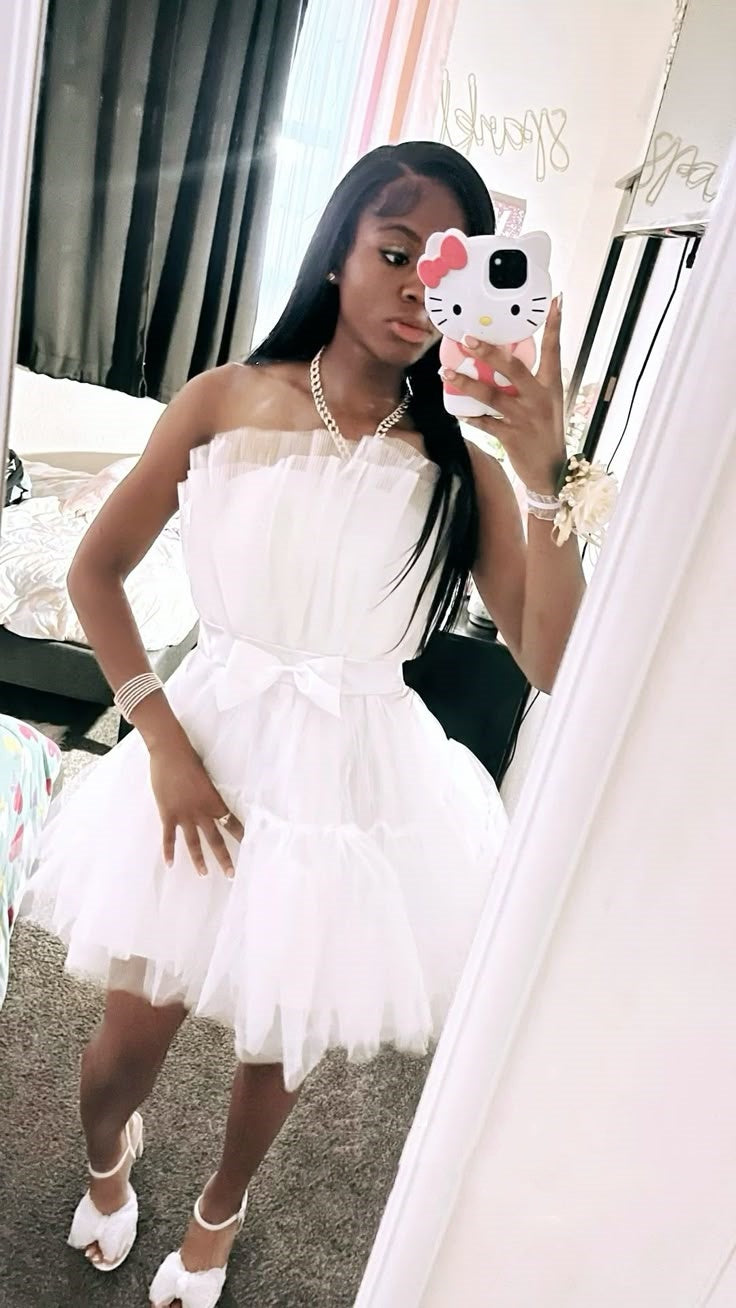 Vestido de fiesta sencillo sin tirantes para niña, color negro, para cumpleaños de verano, para adolescentes, blanco, minivestido para 18 cumpleaños, vestidos de cóctel W0471