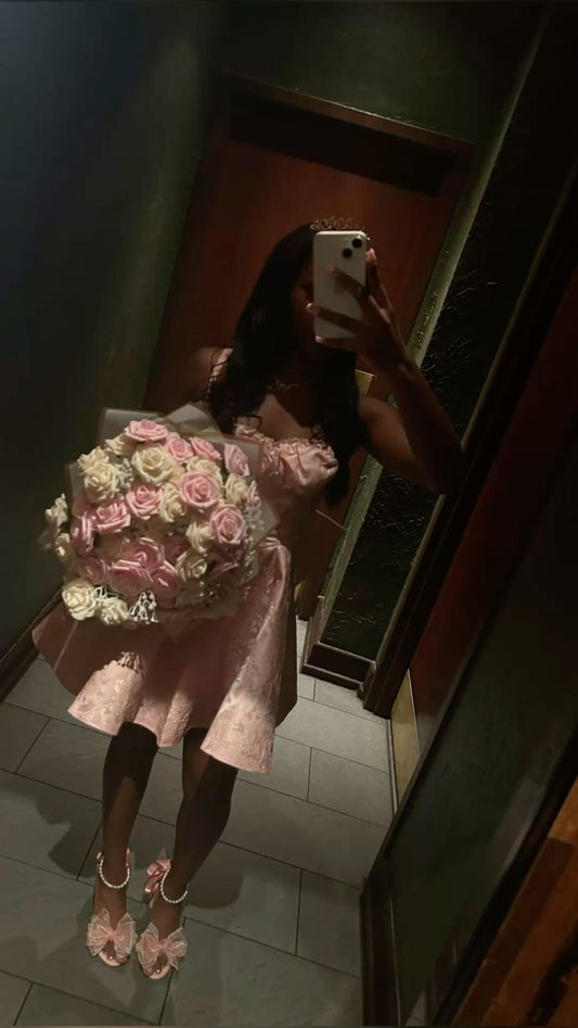 Vestido corto de verano con tirantes finos y encaje rosa para 18 cumpleaños, minivestido de cóctel para 21 cumpleaños, W0490