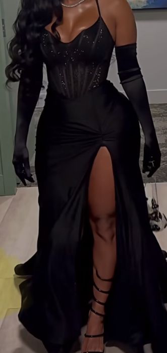 Vestido de fiesta de verano negro con escote halter y abertura, sin mangas, estilo sirena, sexy, para niñas, para cumpleaños, W0511