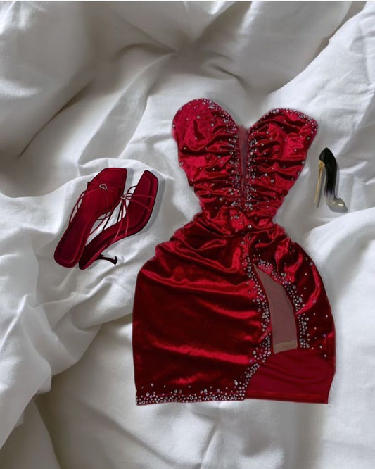 Vestido corto de verano de terciopelo rojo con escote en forma de corazón para 18 cumpleaños, minivestido de cóctel para 21 cumpleaños, W0526