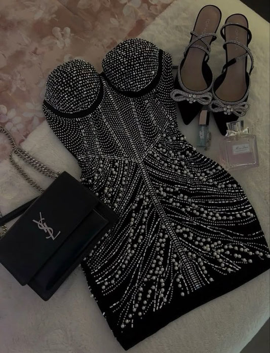 Hermoso vestido de verano para adolescentes, con escote en forma de corazón y cuentas negras, para 16 cumpleaños, minivestido de fiesta dorado para 18 cumpleaños, vestidos de cóctel W0530