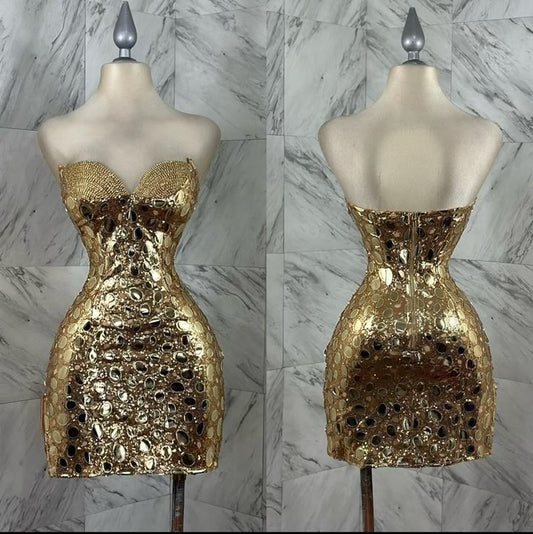 Hermoso vestido de verano para adolescentes, con escote en forma de corazón y cuentas doradas, para 16 cumpleaños, minivestido para 18 cumpleaños dorados, vestidos de cóctel W0531