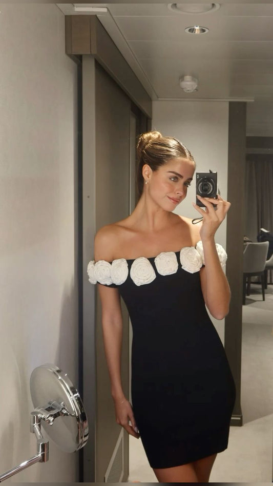 Elegante vestido negro corto con hombros descubiertos, vestidos de cumpleaños de verano para adolescentes, vestido Hoco, minivestido para cumpleaños número 18, vestidos de cóctel W0539