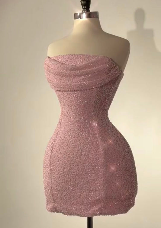 Bonito vestido de verano con lentejuelas rosas, sin tirantes, para adolescentes, para 16 cumpleaños, minivestido de cóctel para 18 cumpleaños, W0543