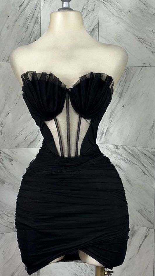 Vestido negro corto con escote en forma de corazón, ideal para adolescentes, para cumpleaños número 16, de verano, para cóctel, W0544