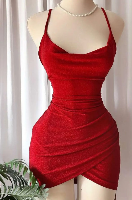 Vestido corto de verano con tirantes finos y lentejuelas rojas para adolescentes, ideal para cumpleaños número 16, ideal para cócteles, W0550