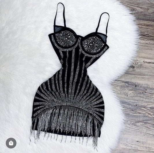 Vestido corto de verano para adolescentes, con tirantes finos, cuentas negras y plateadas, para 16 cumpleaños, ideal para cócteles, W0551