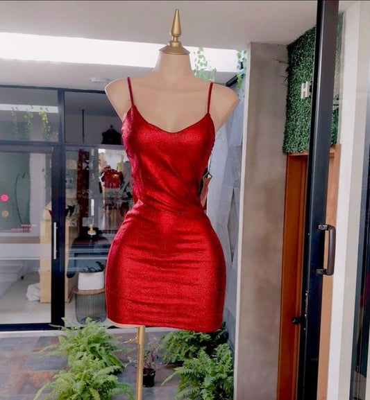 Bonito vestido de verano con tirantes finos y lentejuelas rojas para adolescentes, vestido de fiesta para 16 cumpleaños, minivestido para 18 cumpleaños, vestidos de cóctel para mujer W0553