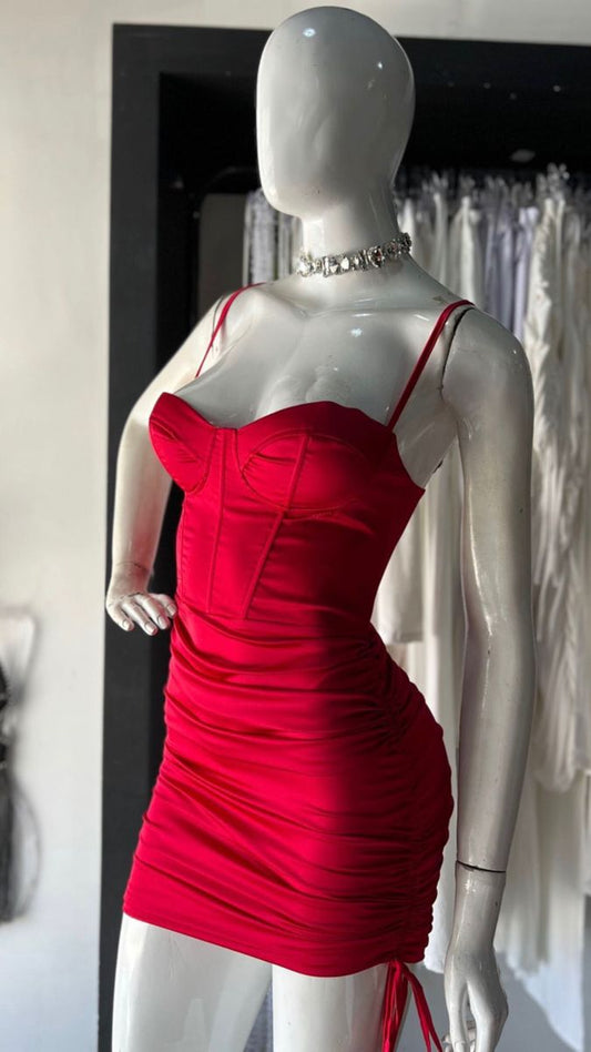 Bonito vestido rojo de verano con tirantes finos para adolescentes, vestido de fiesta para 16 cumpleaños, minivestido para 18 cumpleaños, vestidos de cóctel para mujer W0556